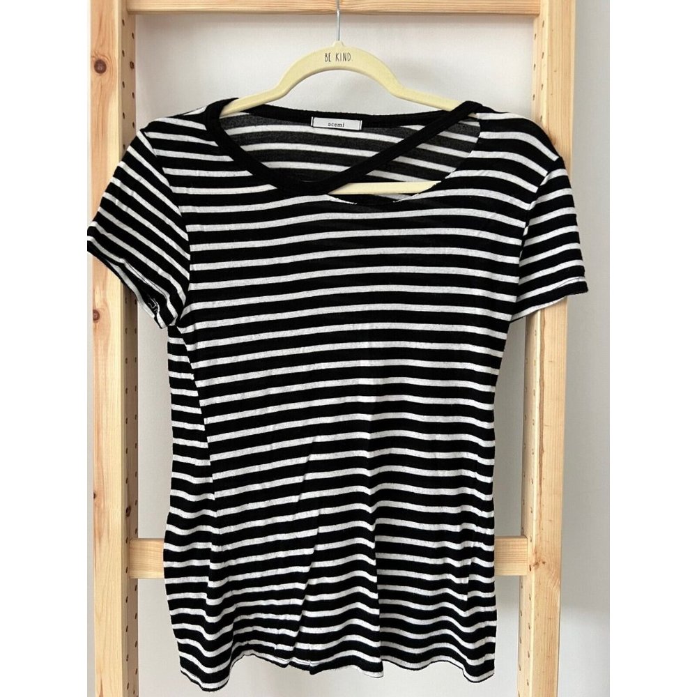 Acemi Rip Neck Striped Top Black / White ( M )